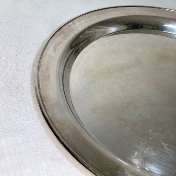 VINTAGE Silver Serving Plate Platter Tray Genuine Metal Charger Entertaining - Picture 3 of 7
